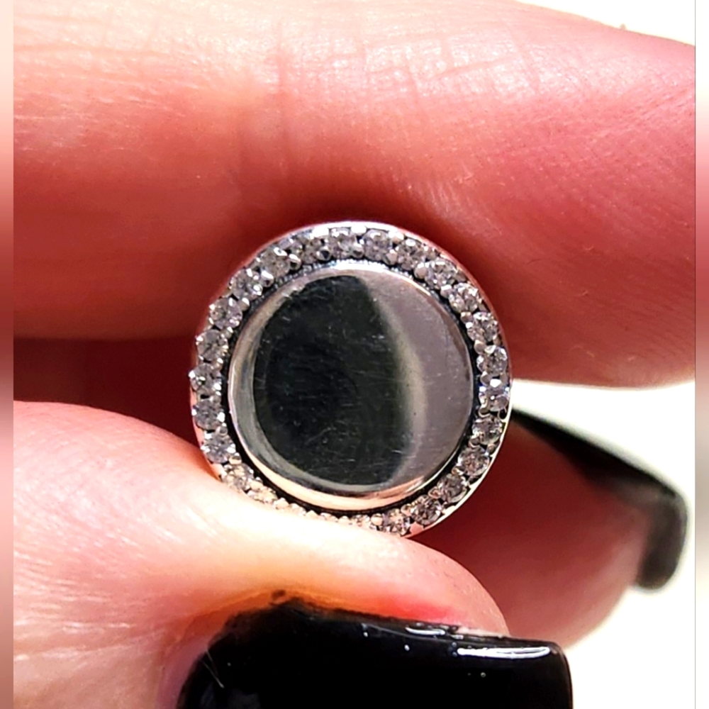 Pandora Sterling Silver Button Charm with Clear CZ's